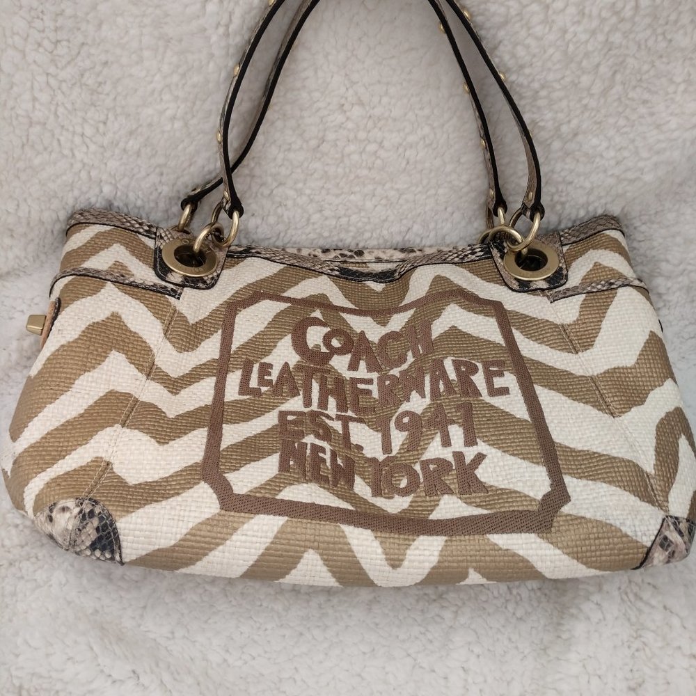 Rare Coach Gold/Beige Zebra Tote